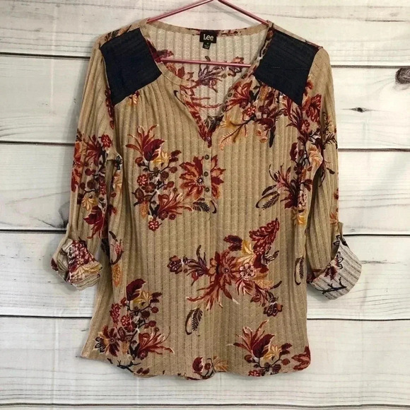 Lee Tan Flowered Long Sleeved V Neck Top M - Picture 2 of 8